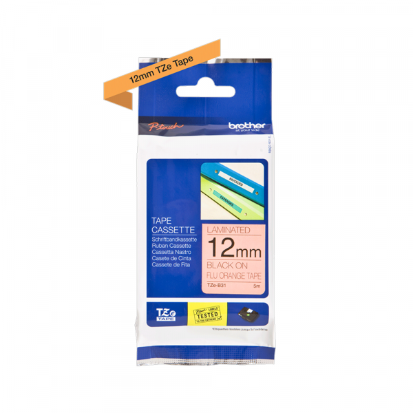 TZe-B31 crna na narandžasto fluo 12mm