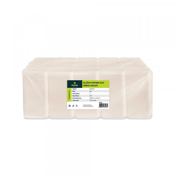 Ubrusi složivi VERDE ECO 2-sl. 21x22 cm (20 kom x 200 lista)
